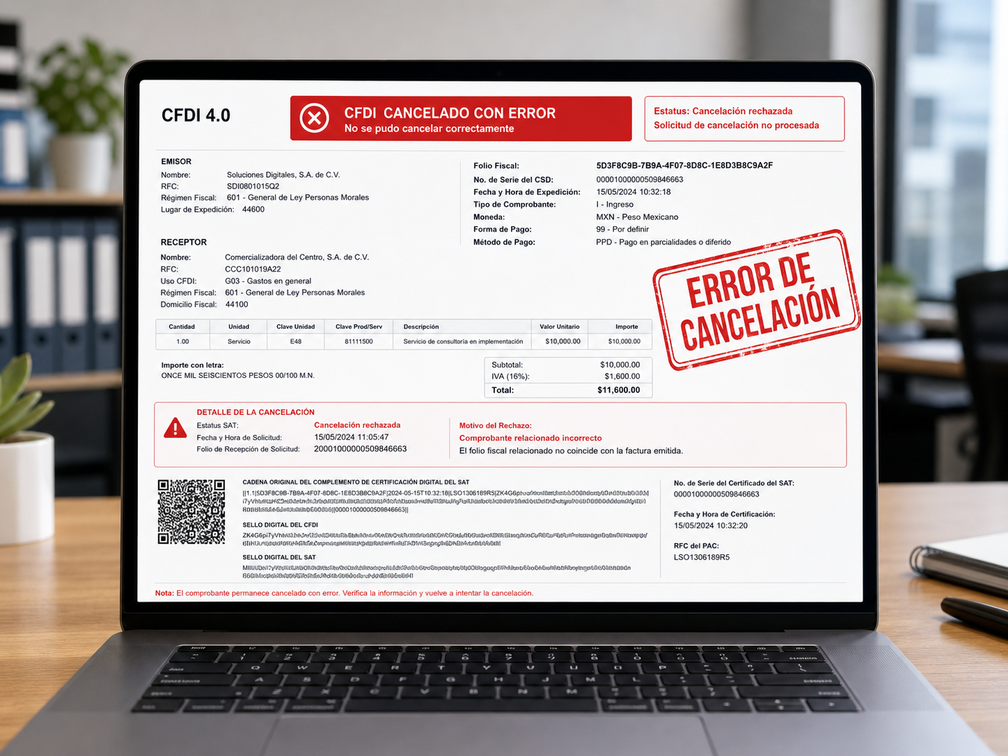 problemas al cancelar factura CFDI 4.0
