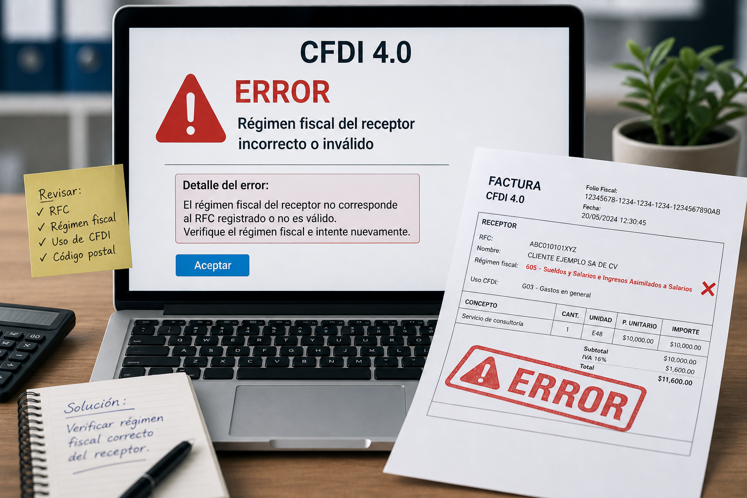 error régimen fiscal CFDI 4.0 solución
